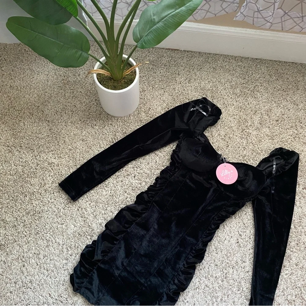 Velvet Ruched Mini Dress - Picture 3 of 4